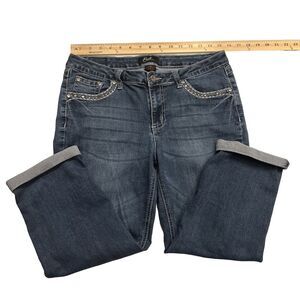 Earl Jeans‎ Womens Size 12 Cuffed Capri Bling Stretch Medium Wash Faded